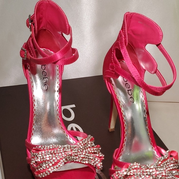 Bebe Jodi Hot Pink Crystal Embellished Heels - Picture 4 of 7